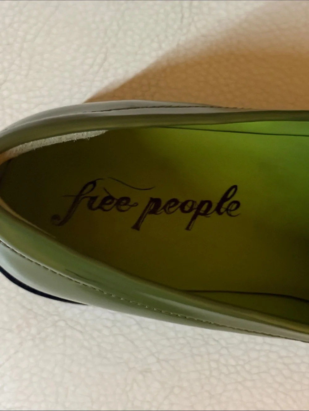 Free People Liv Olive Green Leather Penny Loafers with Gold Accent